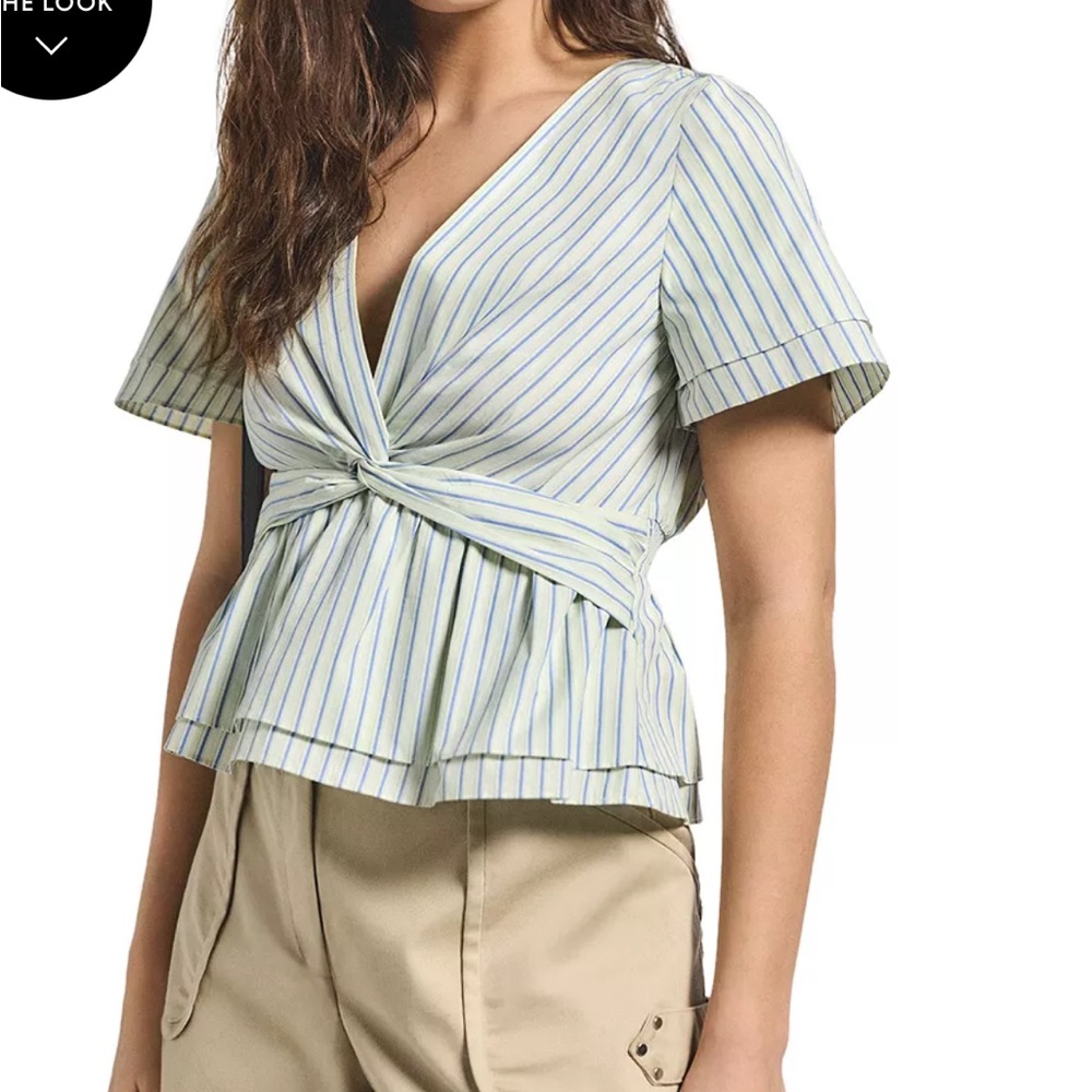 Derek Lam 10 Crosby Caspien Stripped twist front women blouse top size 12 NWOT